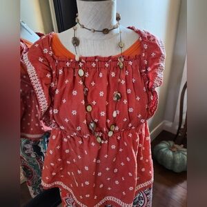 Old Navy Orange Print Short Sleeve Pullover Top Multi Color